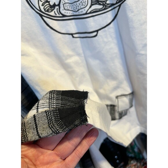 BUDEN SHOUTEN T-Shirt Unisex M White Japanese Ramen Graphic Plaid Sleeves - Picture 6 of 7